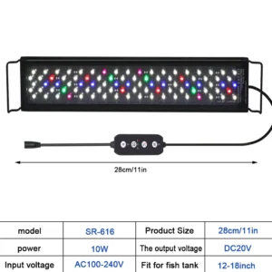 Lampa LED do akwarium z timerem i ściemniaczem 30-76 cm 100-240V wzrost roślin Biały