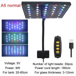 Lampa LED akwarium USB pełne spektrum z timerem i ściemniaczem 360° Biały