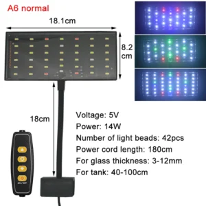Lampa LED do akwarium USB z timerem — ściemnialna, pełne spektrum, obrotowa 360° Zielony