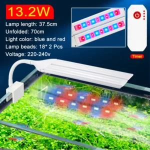Lampa LED z klipsem i timerem do akwarium roślinnego 30-70 cm pełne spektrum Burgundia