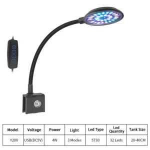 Lampa LED USB z klipsem do akwarium 4W/7W pełne spektrum do małych zbiorników Biały