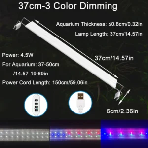 Lampka LED do akwarium USB z klipsem — ściemnialna, kolorowa, timer do roślin Czarny