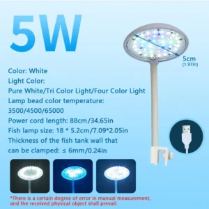 Lampka LED USB do akwarium z klipsem 3/5/7W Usb 5w (white)