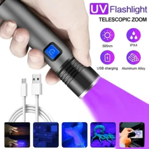 Aluminiowa latarka UV 365nm USB do wykrywania plam po zwierzętach Zmienny