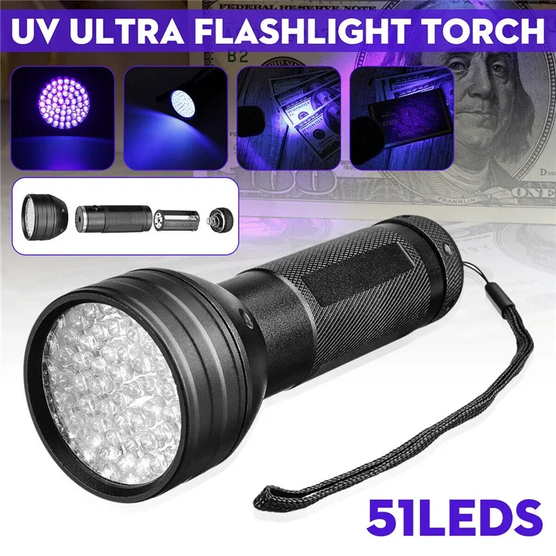 Latarka UV 51 LED 395 nm do wykrywania moczu psa czarne światło