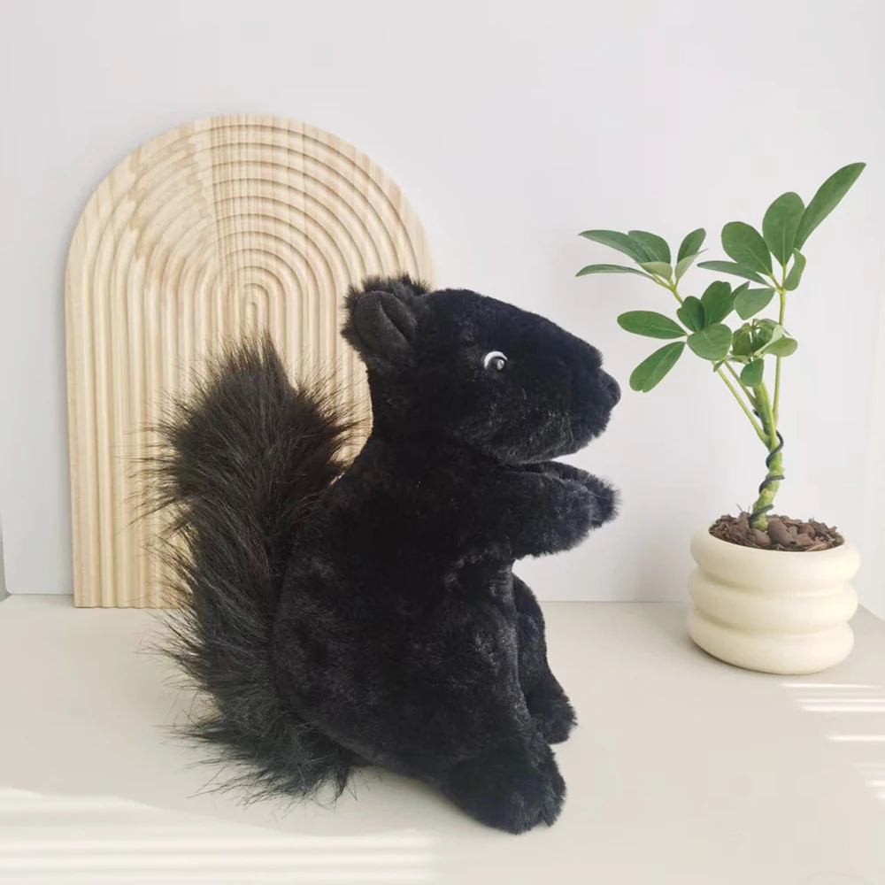 Lifelike Bushy-tailed Squirrel Plush Toy Cute Resourceful Animal Squir Czarny