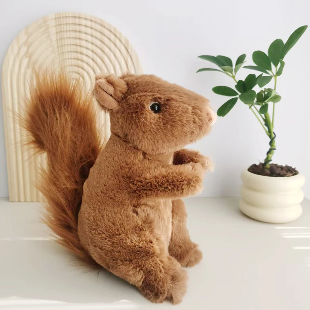 Lifelike Bushy-tailed Squirrel Plush Toy Cute Resourceful Animal Squir Brązowy