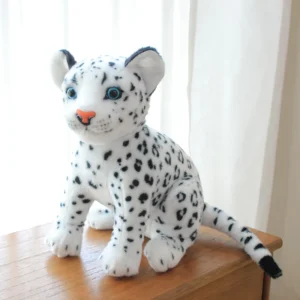 Lifelike Leopard Plush Toys Stuffed Soft Wild Animal Doll Snow Panther Biały