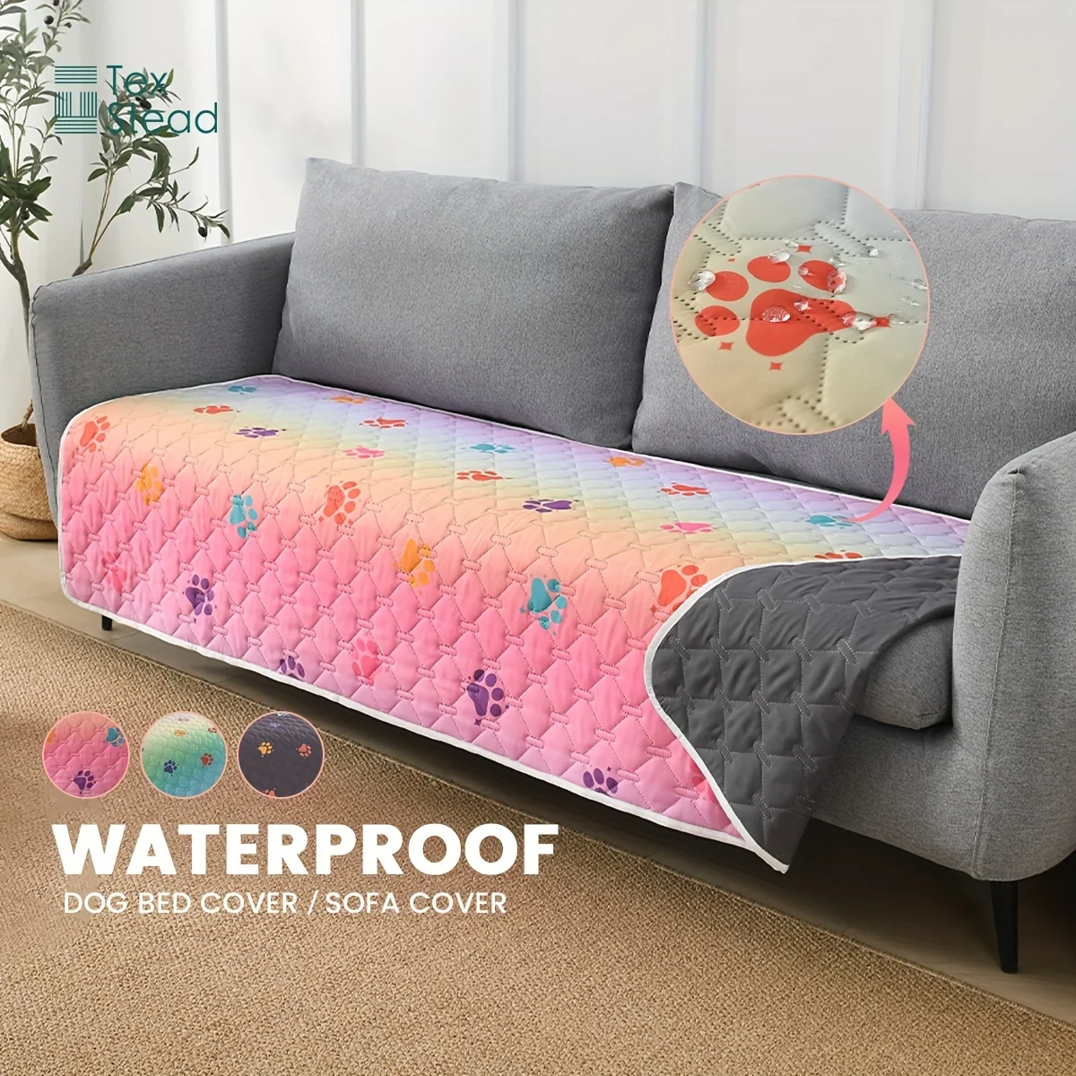 Wodoodporna mata dla psa z dwustronnym wzorem łapek Rainbow paw pattern