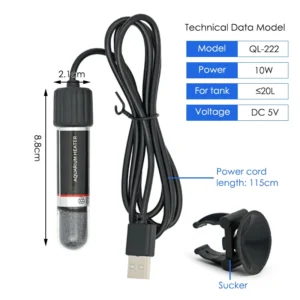 Mini grzałka akwariowa USB 10W ze stałą temperaturą 26°C Biały