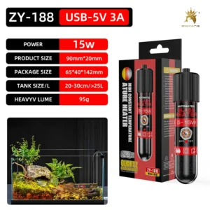 Mini grzałka USB do akwarium 5W/10W/15W dla żółwi i betta z niskim poziomem wody Zielony