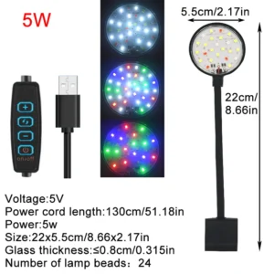 Mini lampa LED do akwarium USB z klipsem W