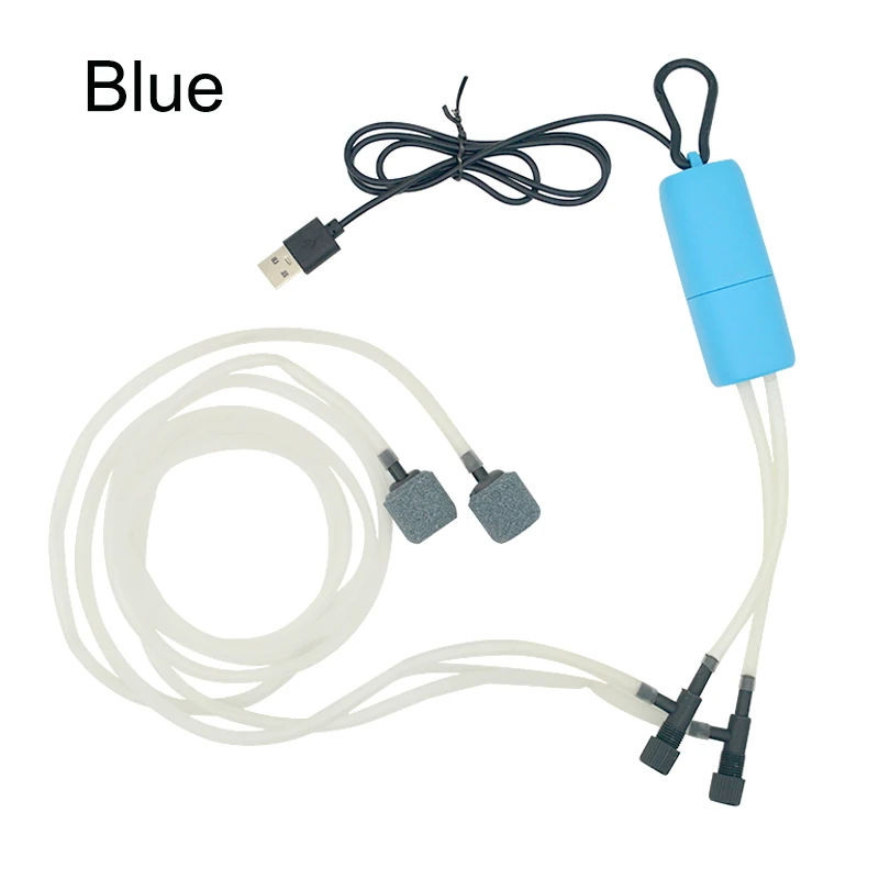 Mini pompa powietrza USB podwójna do akwarium z regulacją przepływu Zielony