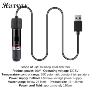 Mini pręt grzejny USB do akwarium 10W stała temperatura 26°C 