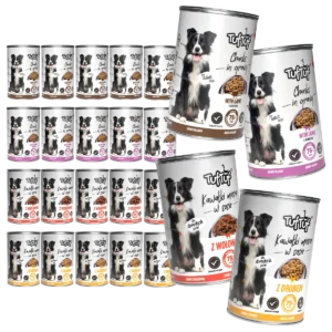 Mokra karma dla psa TufTuf kawałki mięsne Mix Smaków 24 puszki 415g 
