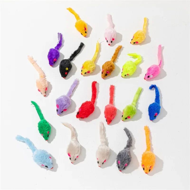 Myszka z króliczego futra z tęczowymi piórami dla kota Różowy