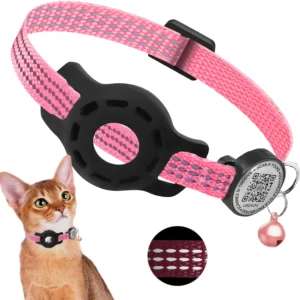 Obroża dla kota z etui na AirTag i zawieszką QR Pink(no tracker)