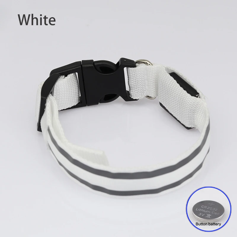 Obroża LED dla psa USB lub bateria guzikowa – migająca świecąca Biały