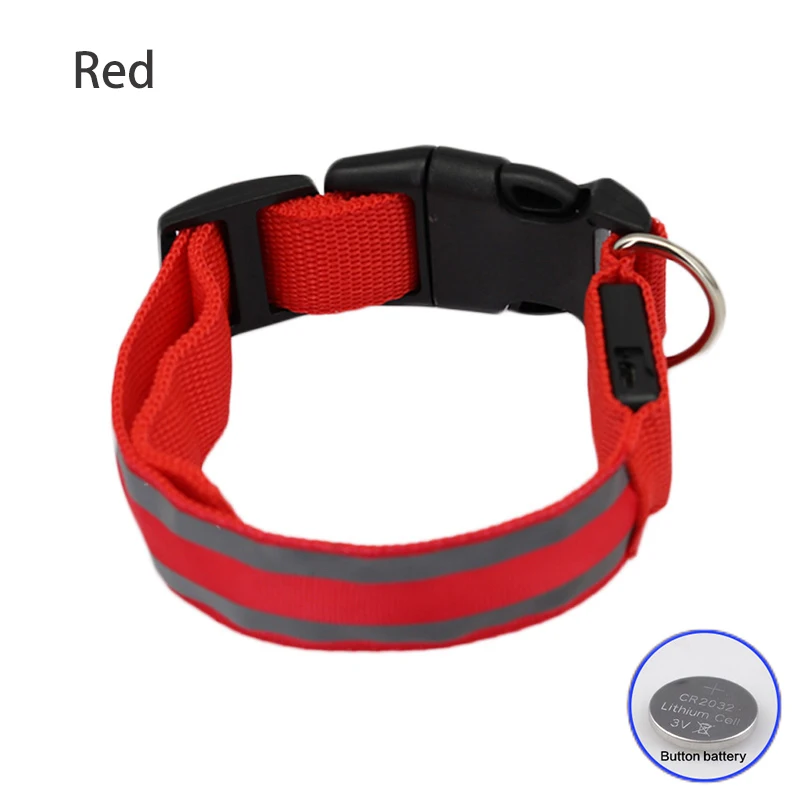 Obroża LED dla psa USB lub bateria guzikowa – migająca świecąca Czerwony