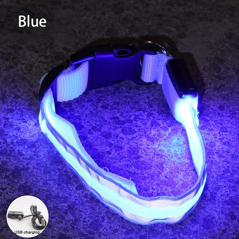 Obroża LED dla psa USB lub bateria guzikowa – migająca świecąca Granatowy