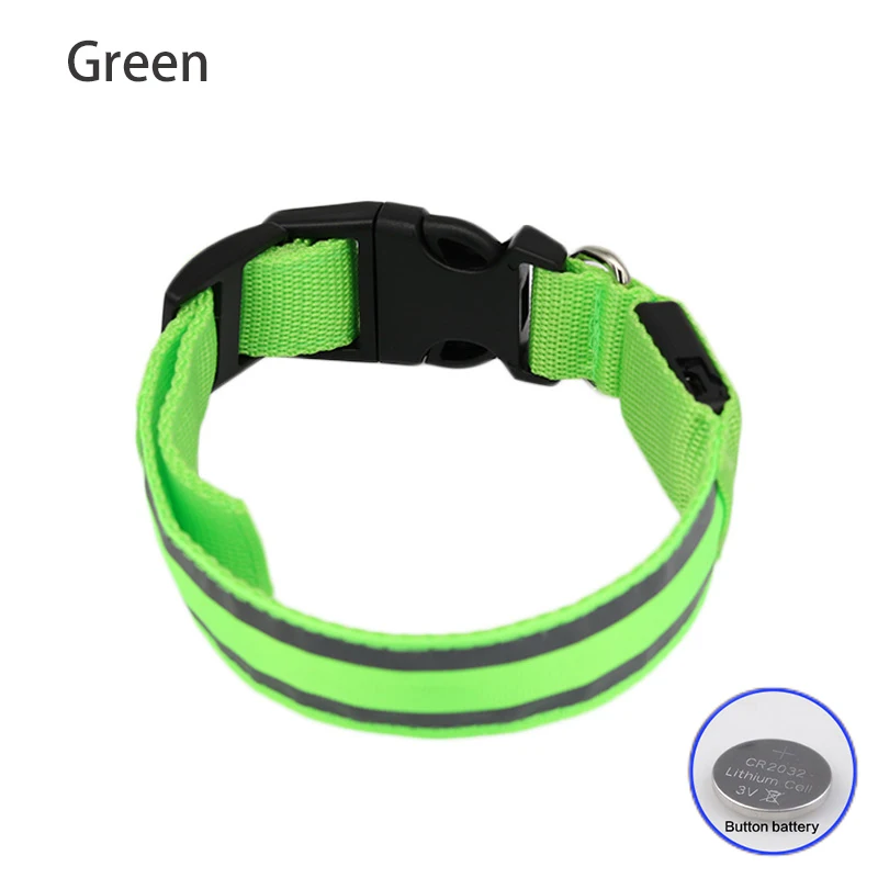 Obroża LED dla psa USB lub bateria guzikowa – migająca świecąca Zielony