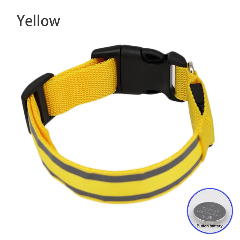 Obroża LED dla psa USB lub bateria guzikowa – migająca świecąca żółty