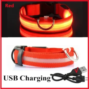 Obroża LED USB dla psa i kota z 3 trybami — odpinana Czerwony