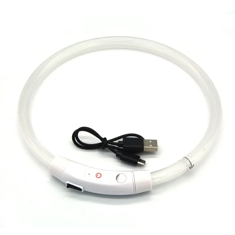 Obroża LED z włóknami optycznymi dla psa – ładowanie USB Biały