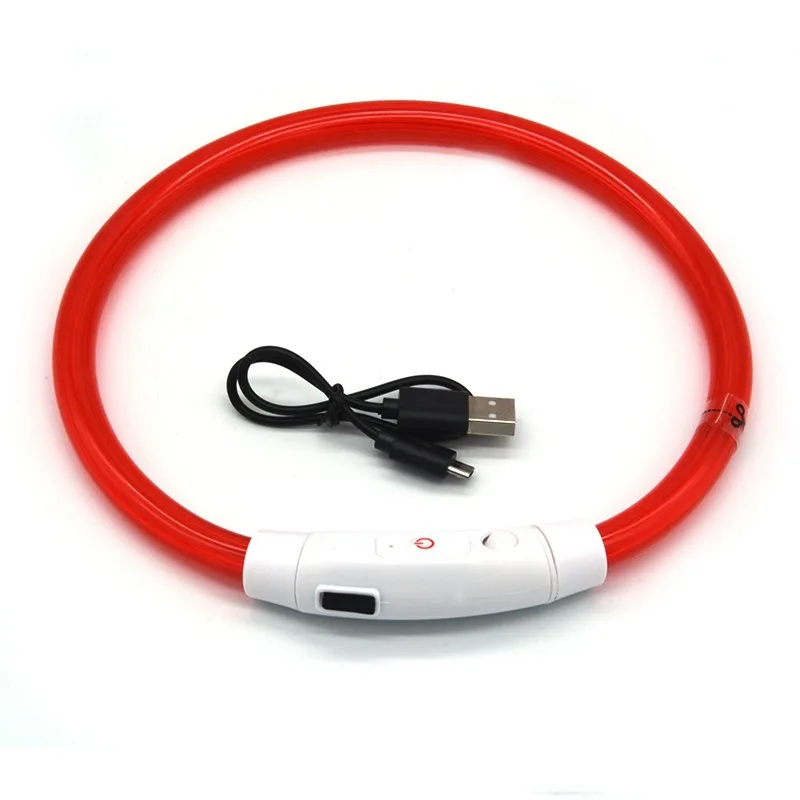 Obroża LED z włóknami optycznymi dla psa – ładowanie USB Czerwony