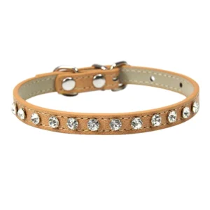 Obroża dla psa z kryształkami Rhinestone — skóra PU, 12 kolorów Khaki