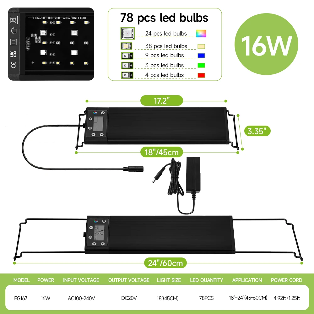 Oświetlenie LED 24/7 do akwarium pełne spektrum wzrost roślin wodnych 30-60cm Granatowy