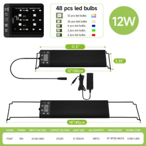 Oświetlenie LED 24/7 do akwarium pełne spektrum wzrost roślin wodnych 30-60cm Jasnoszary