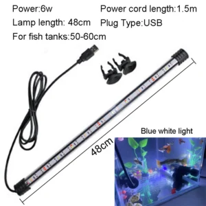 Oświetlenie LED do akwarium USB 18-58 cm wodoodporne — lampa do uprawy roślin Niebieski