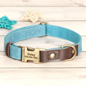 Personalizowana obroża dla psa ze skóry PU z grawerem Lblue