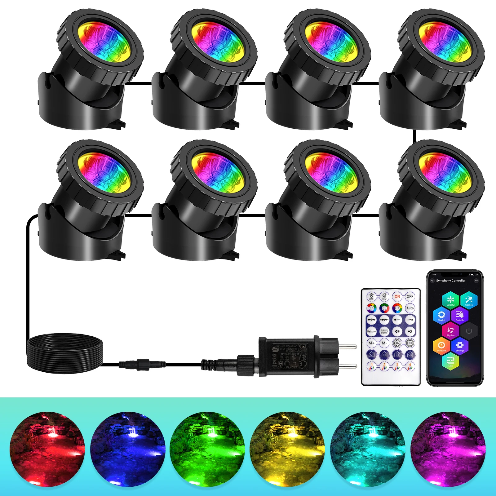 Podwodna lampa LED IP68 do oczka wodnego i stawu rybnego z aplikacją Biały