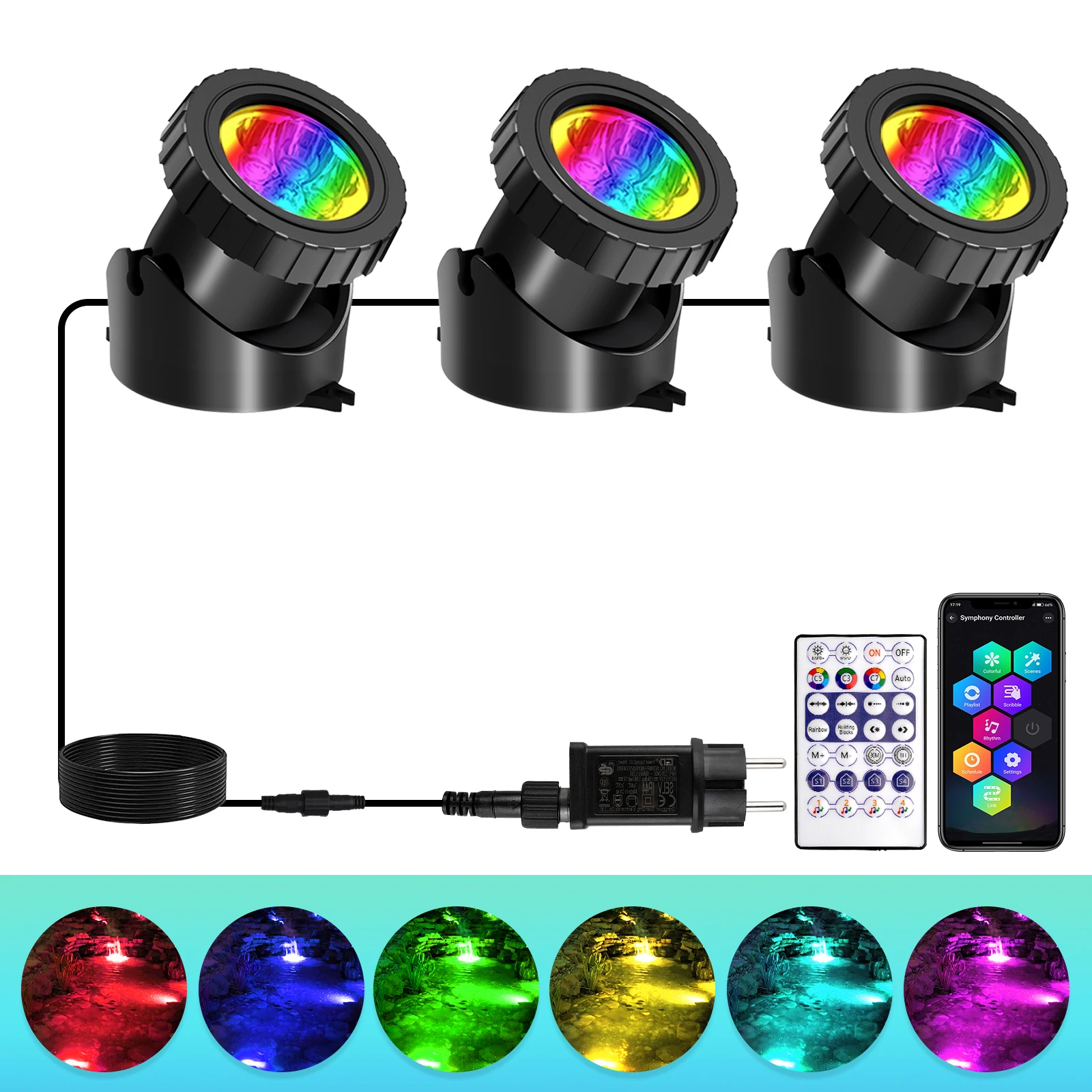 Podwodna lampa LED IP68 do oczka wodnego i stawu rybnego z aplikacją Czerwony
