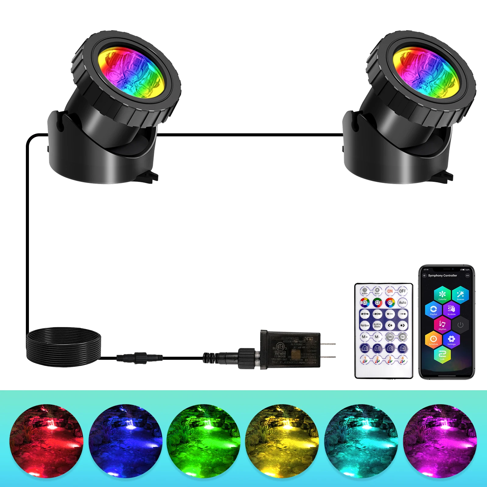 Podwodna lampa LED IP68 do oczka wodnego i stawu rybnego z aplikacją Niebieski