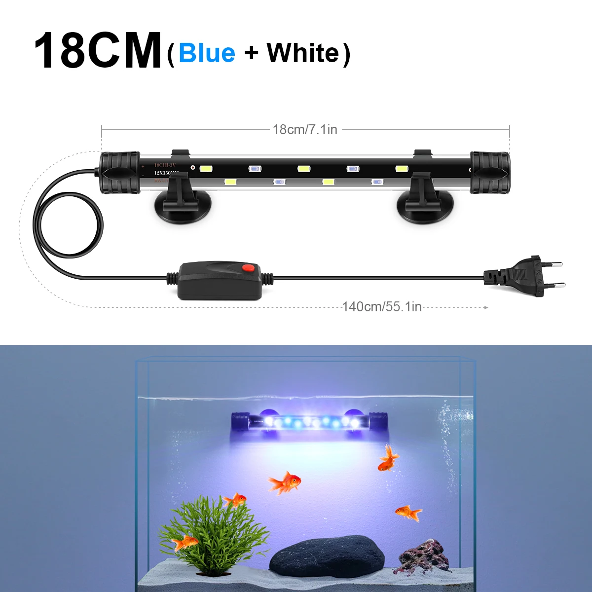 Podwodna listwa LED RGB do akwarium IP68 Niebieski