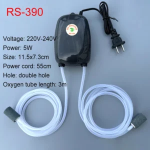 Pompa powietrza do akwarium ultra cicha 3W/5W 220V z podwójnym wylotem Czarny