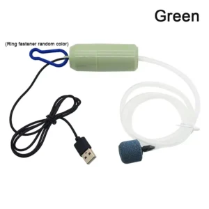 Pompa powietrza USB do akwarium z kamieniem napowietrzającym i rurką silikonową Zielony