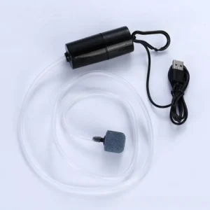 Pompa powietrza USB do akwarium — mini kompresor cichy aerator Czarny