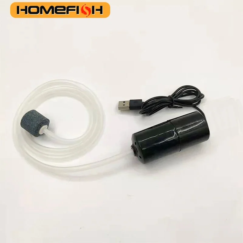Przenośna mini pompka powietrza USB do akwarium — oksygenator kompaktowy Czarny