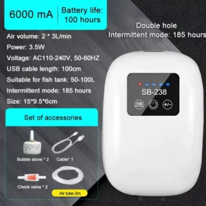 Przenośna pompa tlenowa USB do akwarium z akumulatorem 6000 mAh Fioletowy