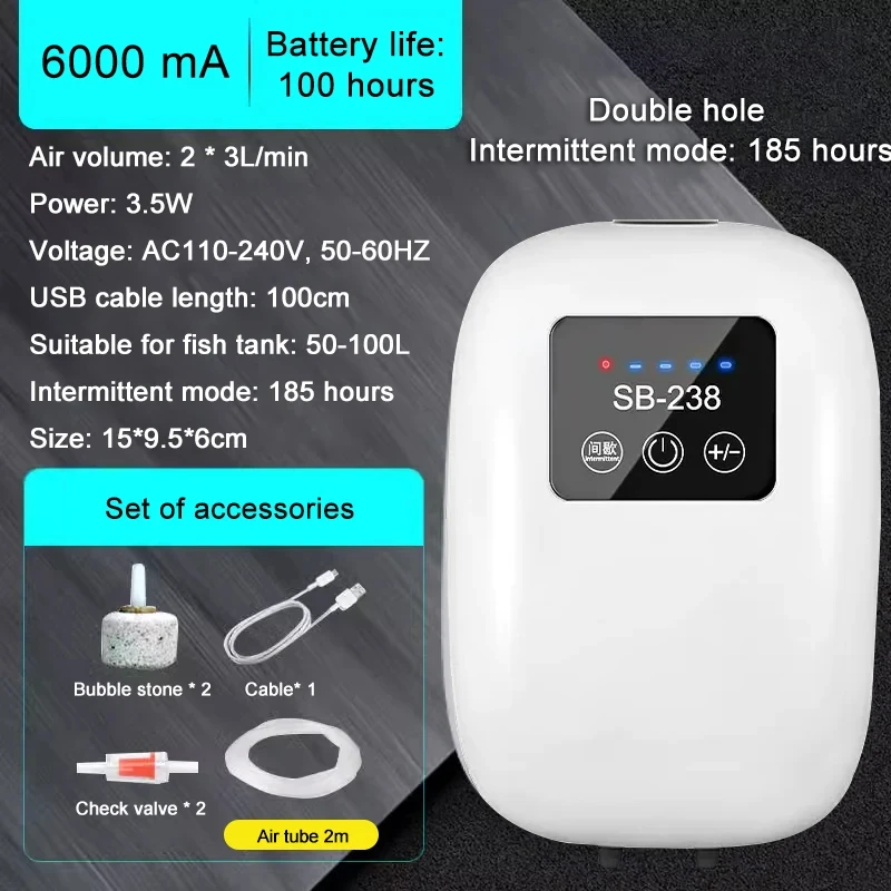 Przenośna pompa tlenowa USB do akwarium z akumulatorem 6000 mAh Fioletowy