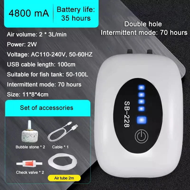 Przenośna pompa tlenowa USB do akwarium z akumulatorem 6000 mAh żółty