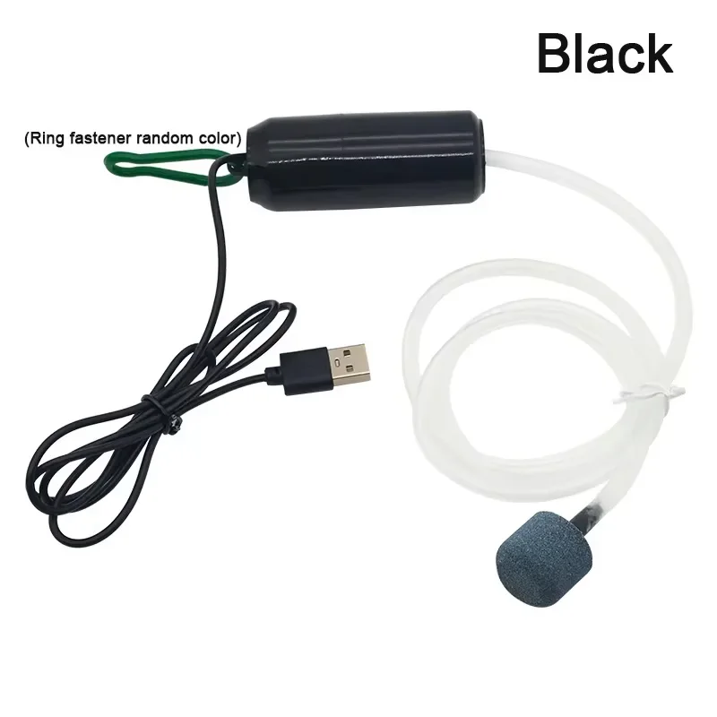 Przenośna pompka powietrza USB 5V do akwarium — cicha mini sprężarka Czarny