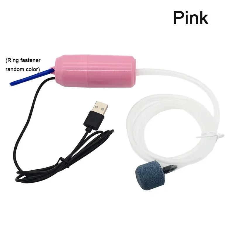 Przenośna pompka powietrza USB 5V do akwarium — cicha mini sprężarka Różowy