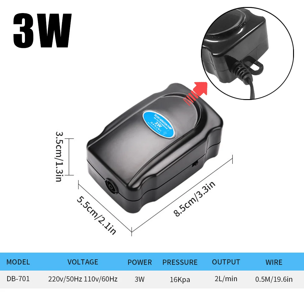 Regulowana cicha pompka powietrza do akwarium 3W–12W 220V do sypialni Biały