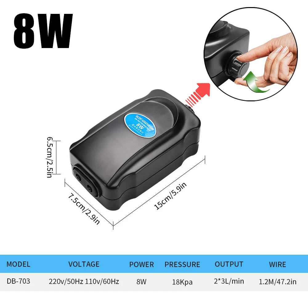 Regulowana cicha pompka powietrza do akwarium 3W–12W 220V do sypialni Czerwony