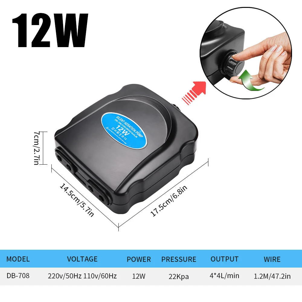 Regulowana cicha pompka powietrza do akwarium 3W–12W 220V do sypialni Niebieski